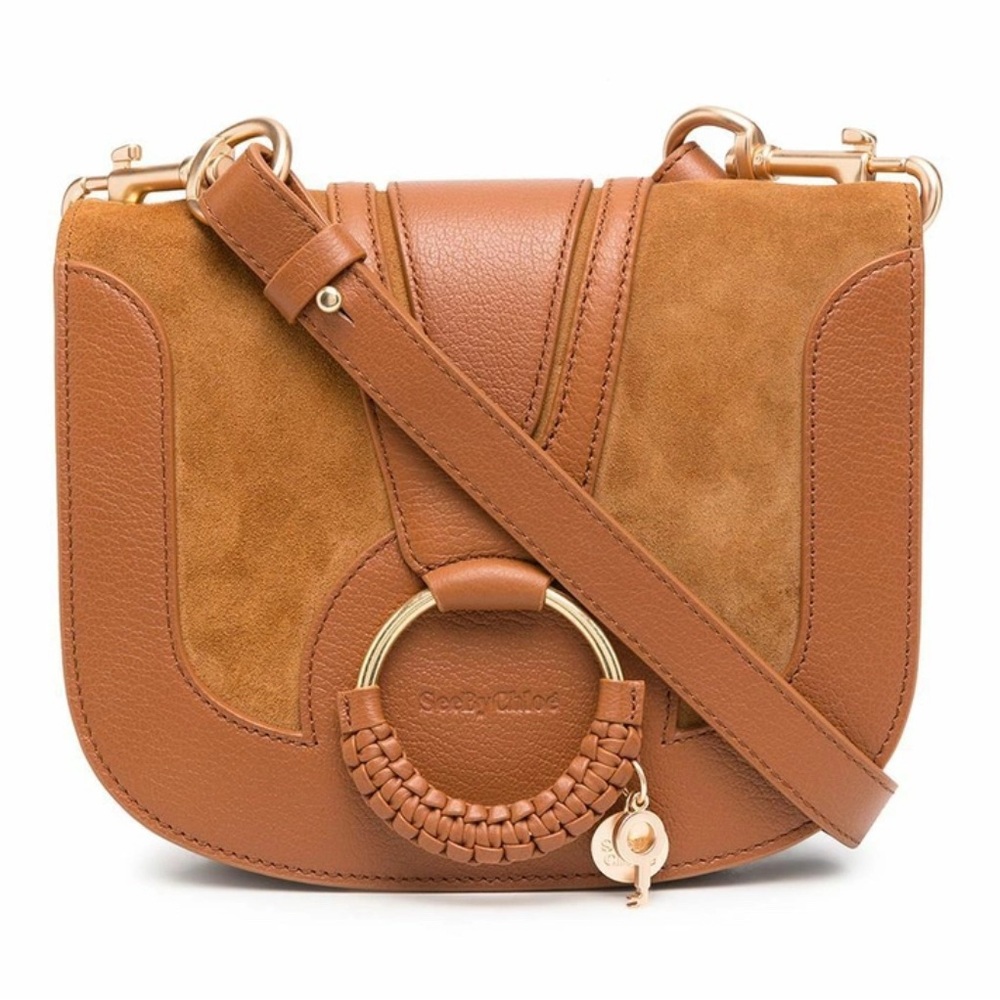 See By Chloe Tan/Brown Crossbody Bag with Braided Ring Detail NEW
